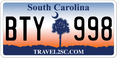 SC license plate BTY998