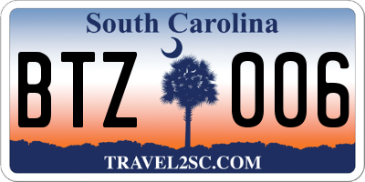 SC license plate BTZ006