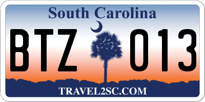 SC license plate BTZ013