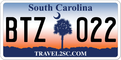 SC license plate BTZ022