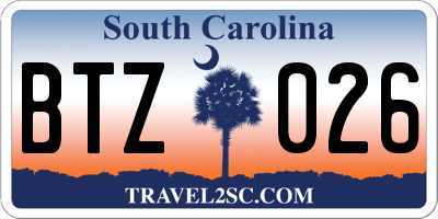 SC license plate BTZ026