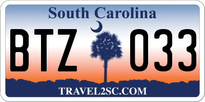 SC license plate BTZ033