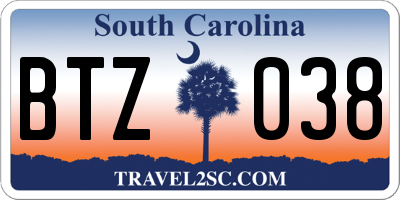 SC license plate BTZ038