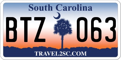 SC license plate BTZ063