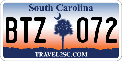 SC license plate BTZ072