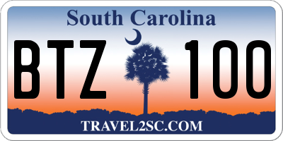 SC license plate BTZ100