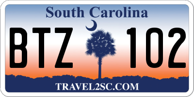 SC license plate BTZ102