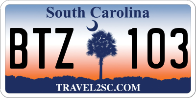 SC license plate BTZ103