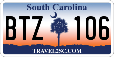 SC license plate BTZ106