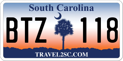 SC license plate BTZ118