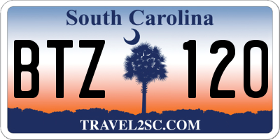 SC license plate BTZ120