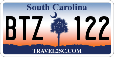 SC license plate BTZ122