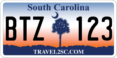 SC license plate BTZ123