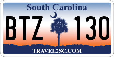 SC license plate BTZ130