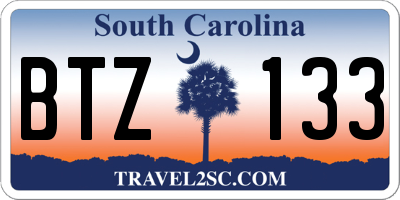 SC license plate BTZ133