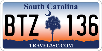 SC license plate BTZ136