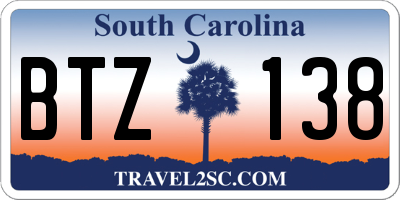 SC license plate BTZ138