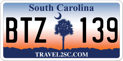 SC license plate BTZ139