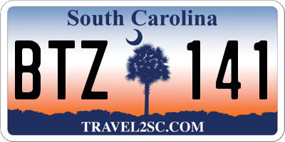 SC license plate BTZ141
