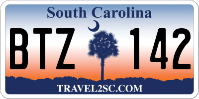SC license plate BTZ142