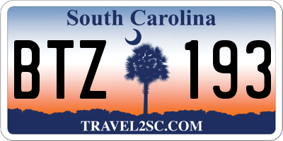 SC license plate BTZ193