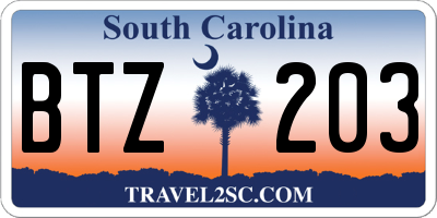 SC license plate BTZ203
