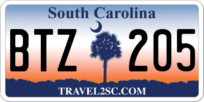 SC license plate BTZ205