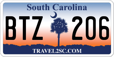 SC license plate BTZ206