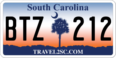 SC license plate BTZ212