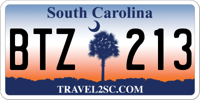 SC license plate BTZ213