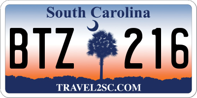 SC license plate BTZ216
