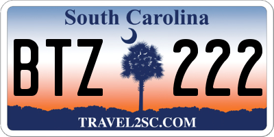 SC license plate BTZ222