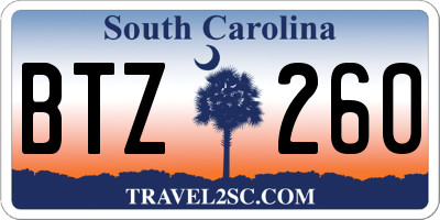 SC license plate BTZ260