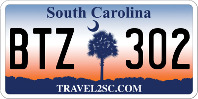 SC license plate BTZ302