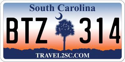 SC license plate BTZ314