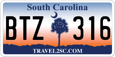 SC license plate BTZ316