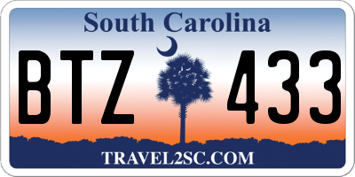 SC license plate BTZ433