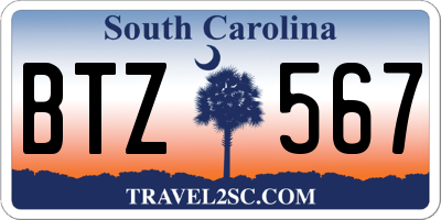 SC license plate BTZ567