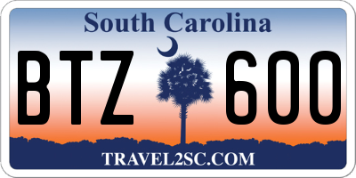 SC license plate BTZ600