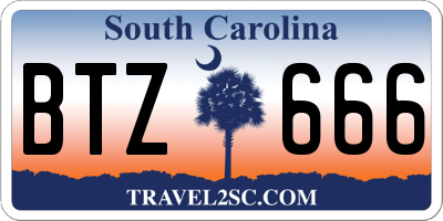 SC license plate BTZ666