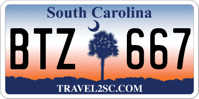 SC license plate BTZ667