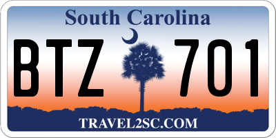 SC license plate BTZ701