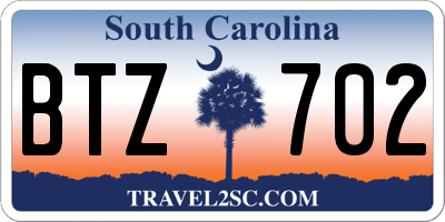 SC license plate BTZ702