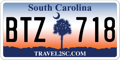 SC license plate BTZ718