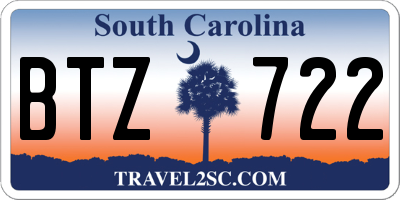 SC license plate BTZ722