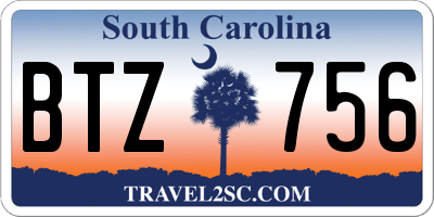 SC license plate BTZ756