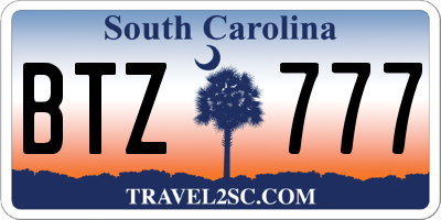 SC license plate BTZ777