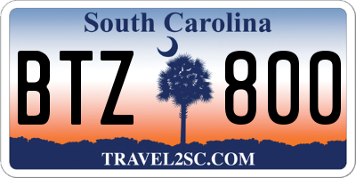 SC license plate BTZ800
