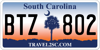 SC license plate BTZ802