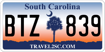 SC license plate BTZ839
